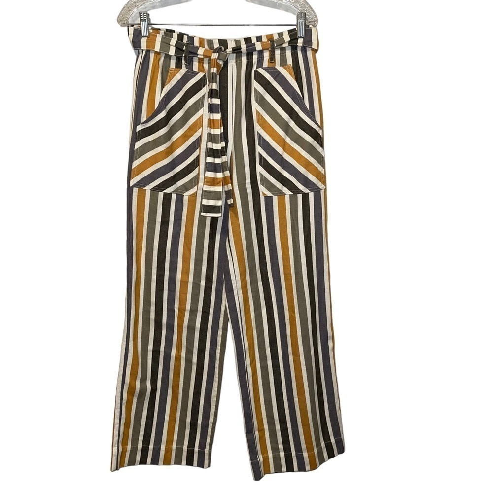 Anthropologie Multicolor Striped Belted Straight Leg Women Pants Size S - Picture 4 of 11